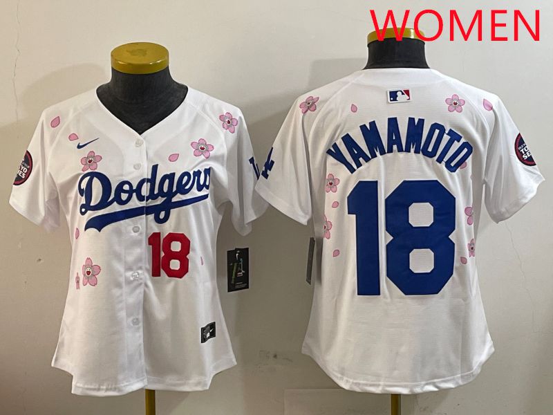 Women Los Angeles Dodgers 18 Yamamoto White Sakura Edition 2025 Nike MLB Jersey style 6